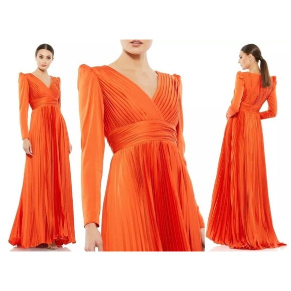 MAC DUGGAL Women's Pleated Long Sleeve Chiffon A-Line Gown 26542 Size 10 - Picture 1 of 10